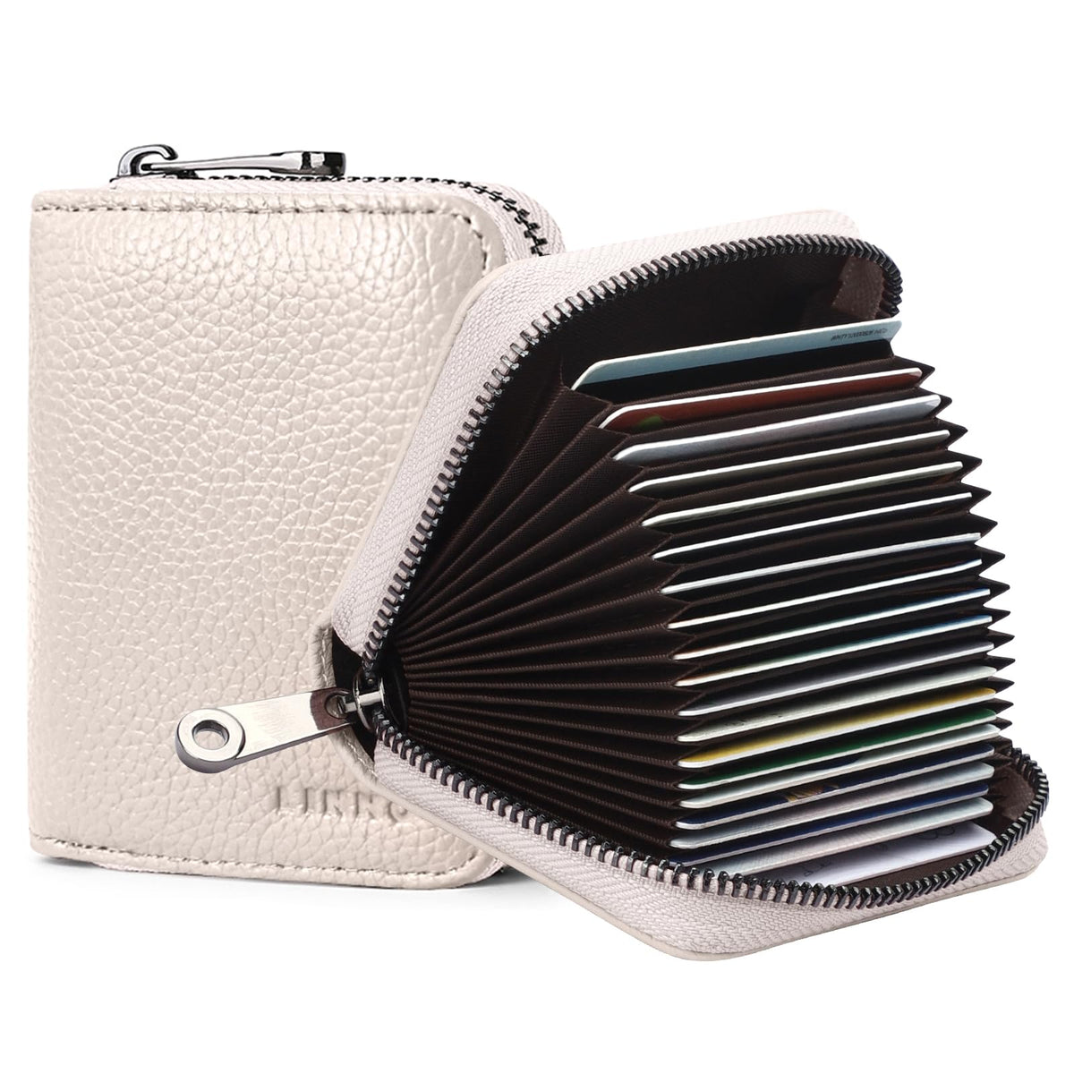 Linno RFID 20 Slots Credit Card Holder Genuine Leather Small Wallet for Women or Men with Zipper