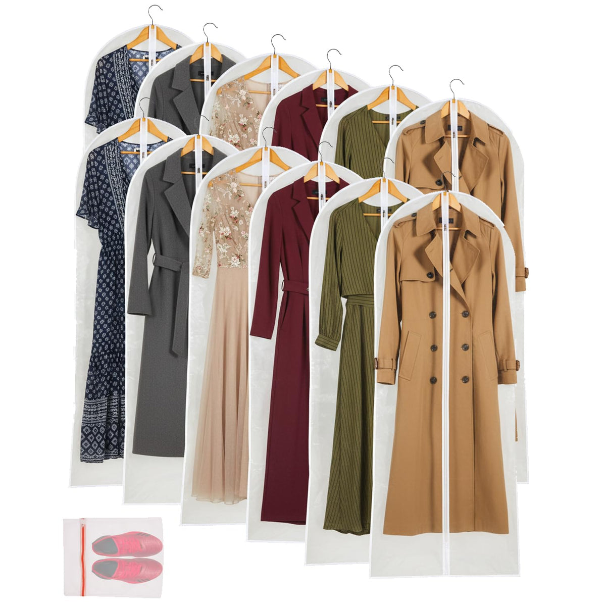 Clear Garment Bags For Hanging Clothes, 36" Women Suit Bags, Plastic Garment Bags for Closet Storage, Suit Cover Bags with Zipper for Short Coats, Jackets, Shirts 24"x36"/ 6 Pack