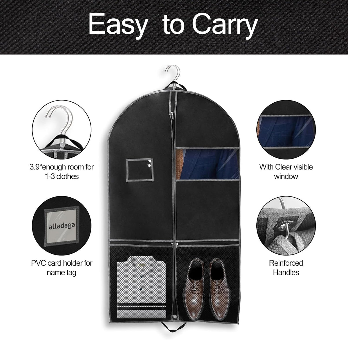 43" Garment Bag Suit Bag Garment Bags for Travel Duffle Bags for Hanging Clothes Storage Bag Carry on Garment Bag,Ideal for Wardrobes, Blazers, Dresses, Coats
