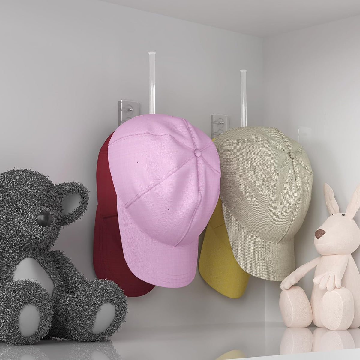 Durmmur Clear Acrylic Hat Organizer, Hat Rack for Wall,Each Holds 15 Hats