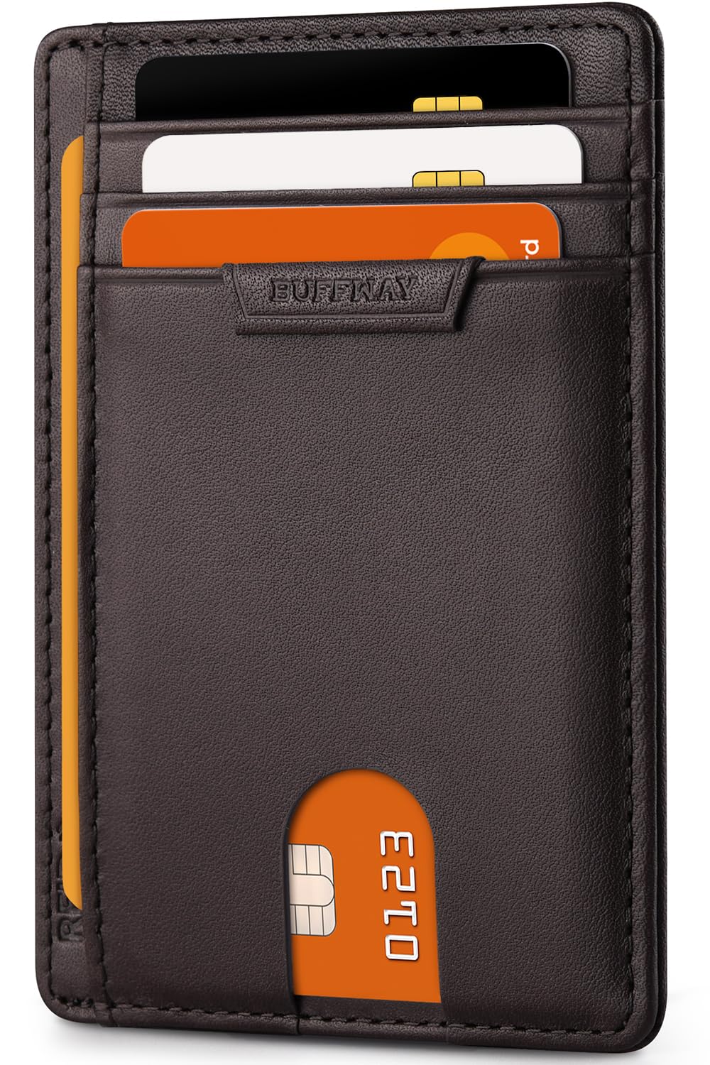 Buffway Slim Minimalist Front Pocket RFID Blocking Leather Wallets for Men and Women - Alaska Cherry