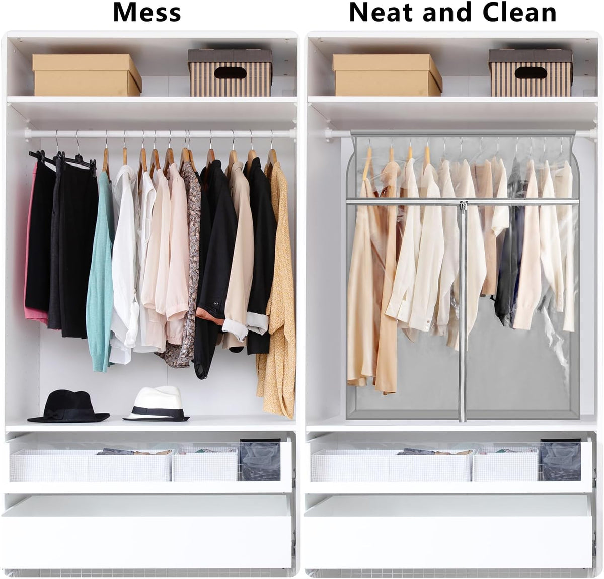 Garment Bags for Hanging Clothes Storage Closet Garment Rack Cover Dust Proof Coat Protector for Suits Jackets with Large Clear Window (Grey)