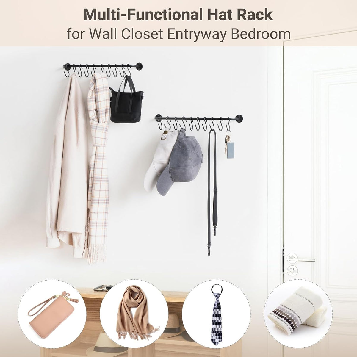 Mkono Hat Organizer Hat Rack for Wall Storage Holder with 20 Hooks Set of 2