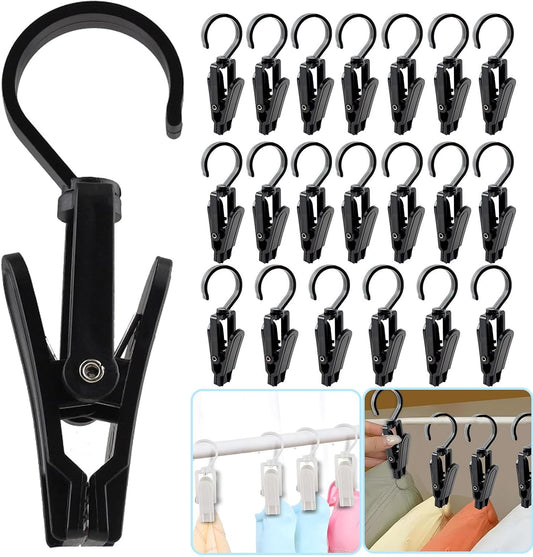 VinBee 20 PCS Laundry Hooks with Clips Super Strong Plastic Home Travel Swivel Hanging Hanger Closet Organizer Clamps Socks Boot Bras Towels for Bathroom Wardrobe Kitchen Office - 4.3 Inches (Black)