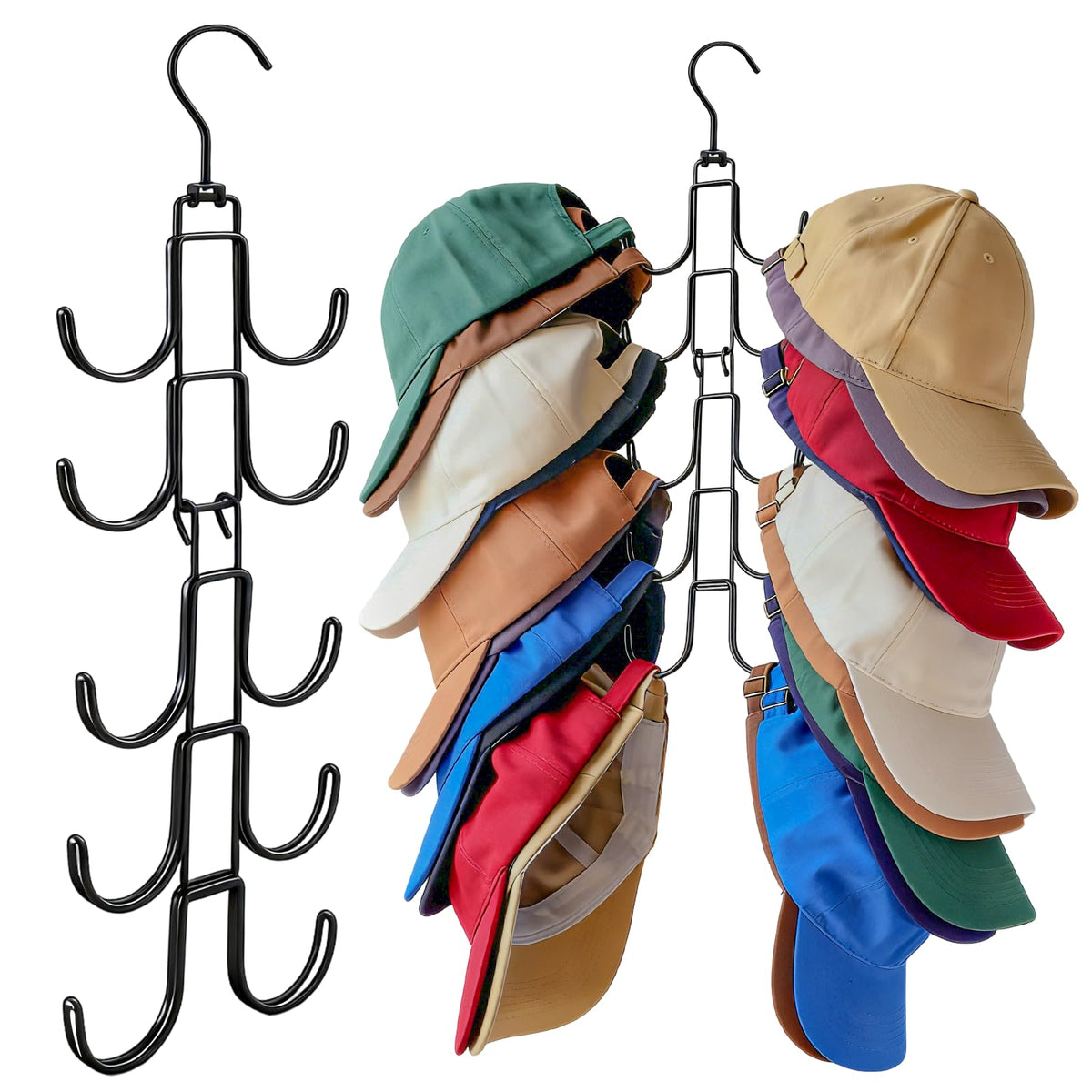 Hat Organizer for Closet, Baseball Caps Rack with 10 Hooks