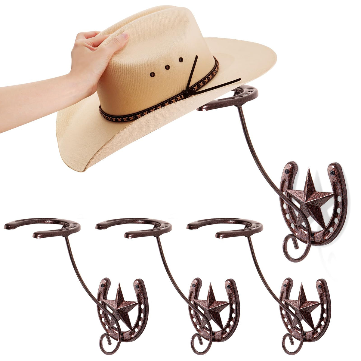 Cowboy Hat Rack for Wall Rustic Metal Cowboy Hat Holder 2 Pack Hat Hanger Western Wall Decor Horseshoe Hooks Storage Display Closet Bedroom Living Room Western Gift Antique Bronze