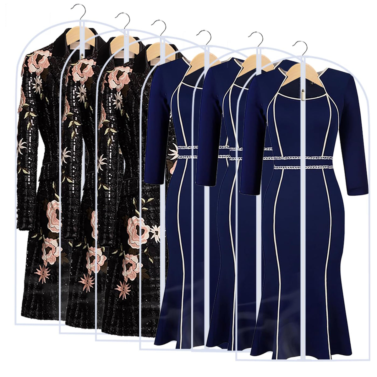 Garment Bags for Hanging Clothes 24" x 48"Coat Covers for Closet Foldable Washable Dress Bags for Hanging Clothes for Long Dress Dance Costumes Suits Gowns Coats