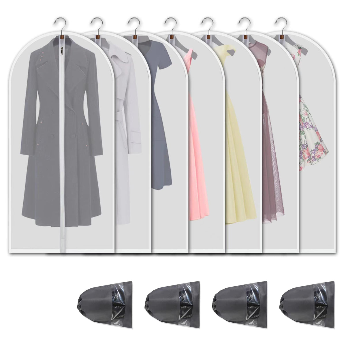 Clear Garment Bags for Hanging Clothes, 60 Inch, 7 Pack with 5 Cedar Balls