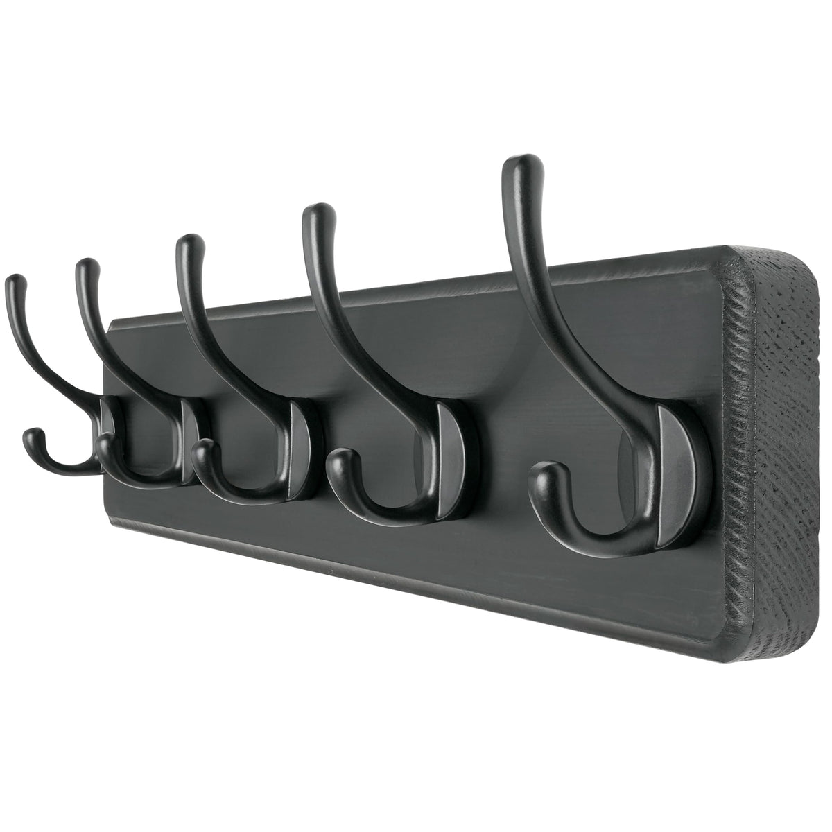 Dseap Wall Mounted Coat Rack: Patented, Heavy-Duty, 17.4" Long 5-Double-Hooks Wooden Hanger Rail for Winter Coats, Hat, Jacket, Clothing - Natural & Black