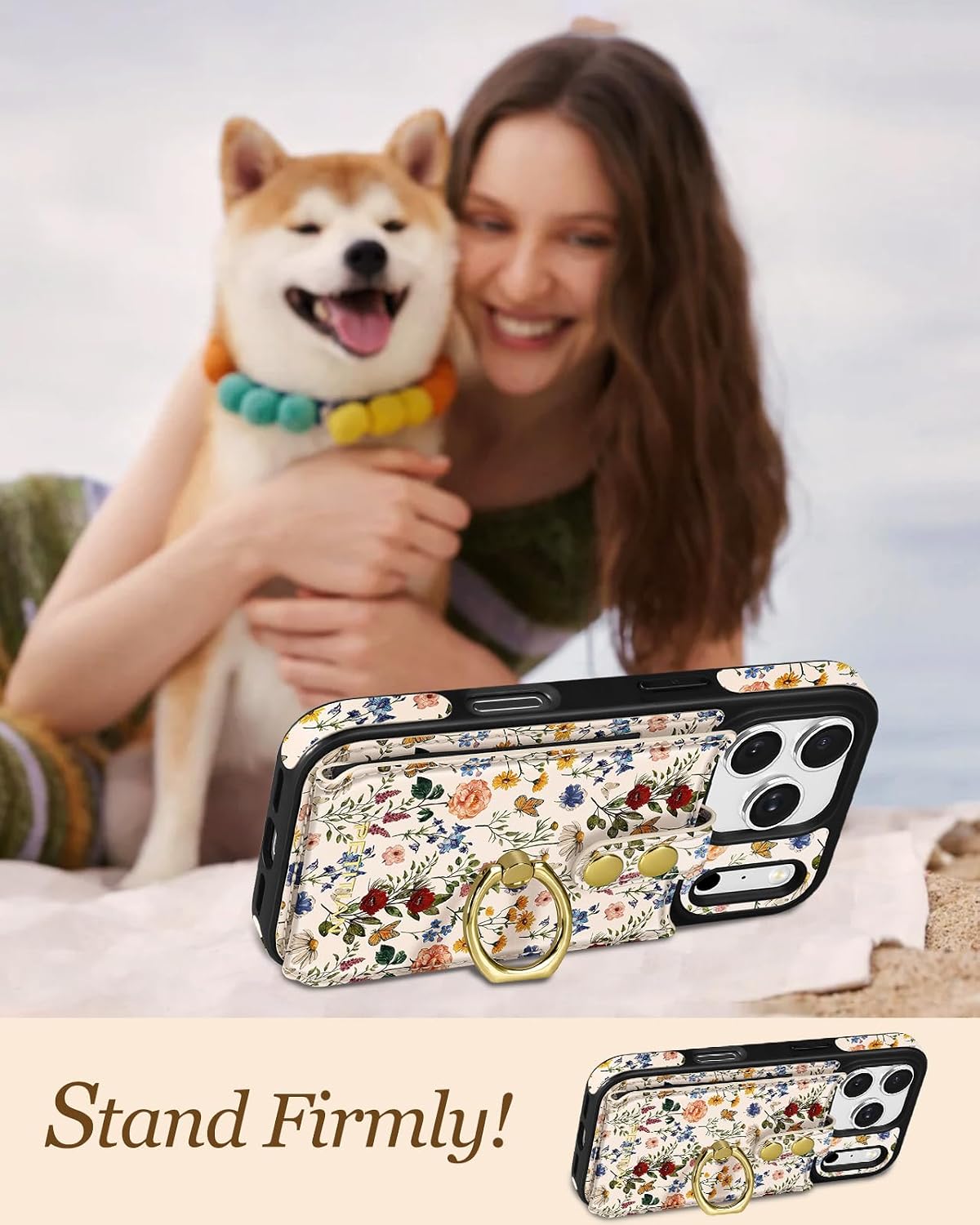Petitian for iPhone 18 Pro/17 Pro Wallet Case for Women, Vintage Flower