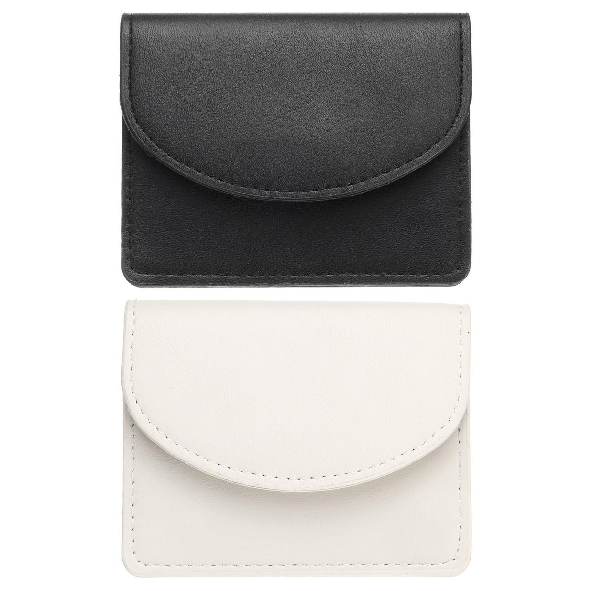 uxcell 2 Pcs Leather Business Card Case, Professional Slim Business Card Holder Business Card Holder Wallet with 3 Card Slots for Men and Women, (Light Brown/Light Green)