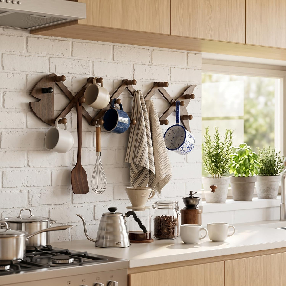 Accordion Wall Hanger with 15 Peg Hook, Expandable Coat Hat Rack