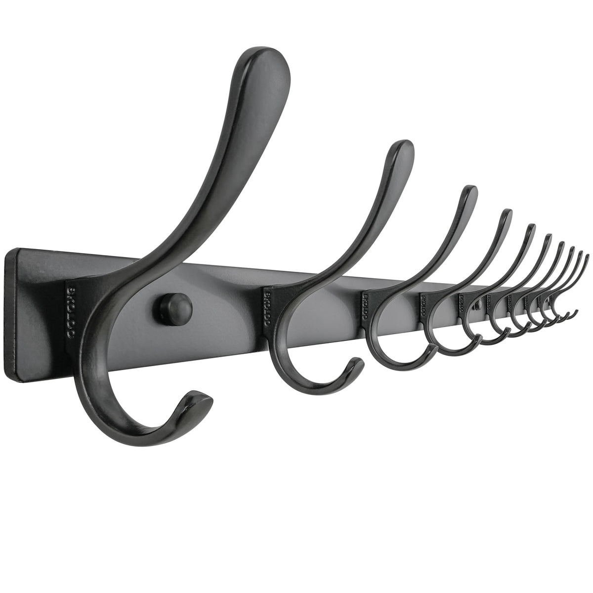 SKOLOO Coat Rack Wall Mounted - 6 Hooks, Heavy Duty, Stainless Steel, Metal Wall Hanger, Sturdy Coat Hooks for Hanging Coats, Jacket, Clothes, Hats - Black