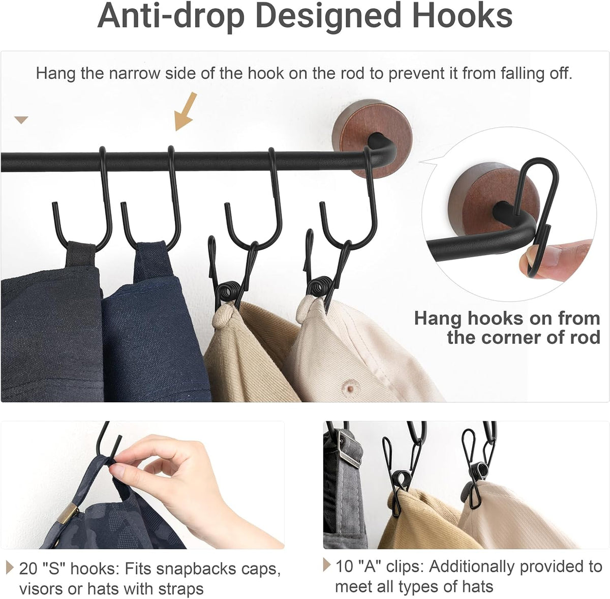 Mkono Hat Organizer, Metal Hat Rack for Wall Storage with 20 Hooks Set of 2