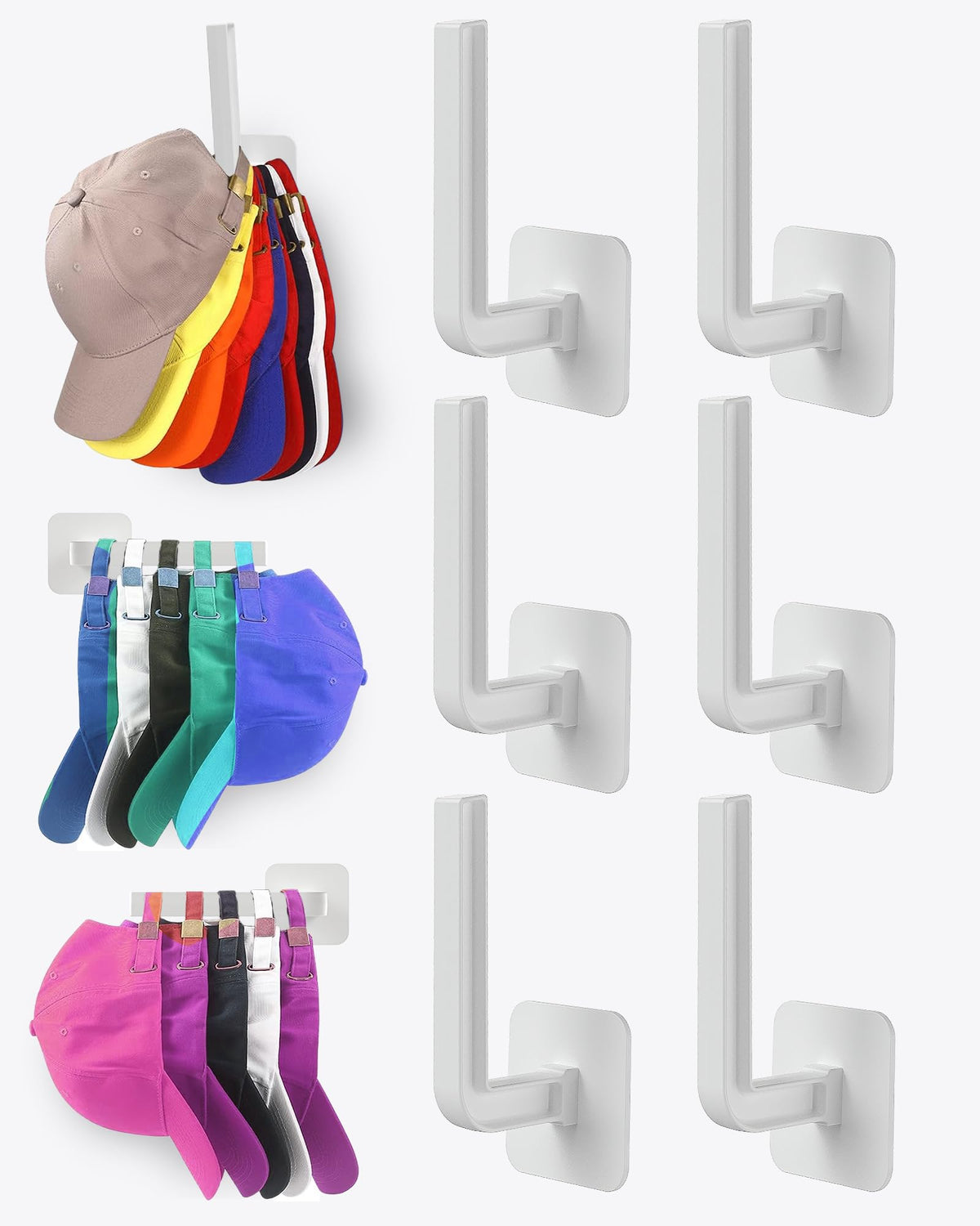 Hat Rack for Hat Storage (4-Pack), Multi-Purpose Hat Organizer, Strong Adhesive Hat Hooks for Wall Organizer for Baseball Caps, Two Mounting Options Hook, Black