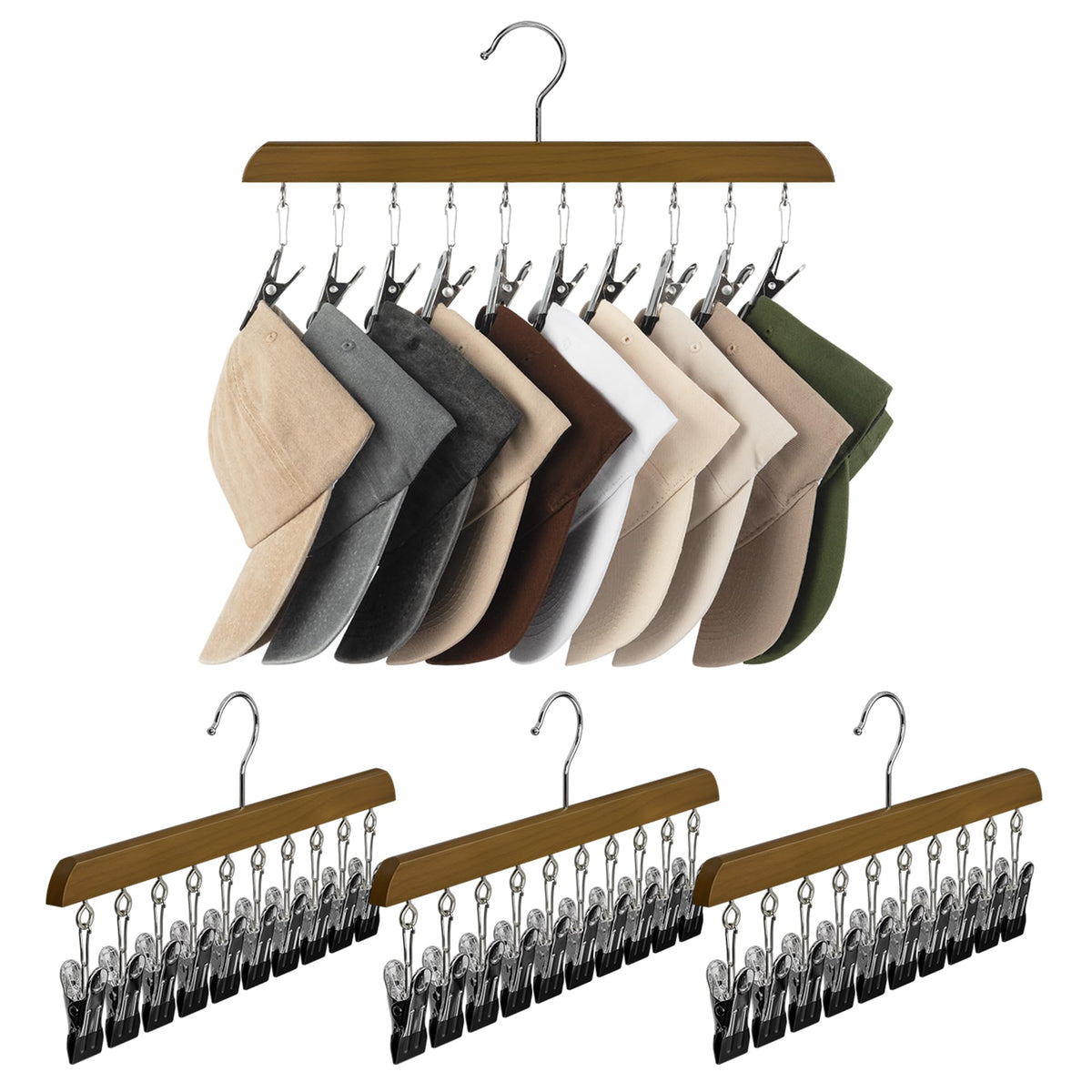 StorageWorks Hat Organizer 2 Pack, Black Cap Hanger Rack with 10 Clips