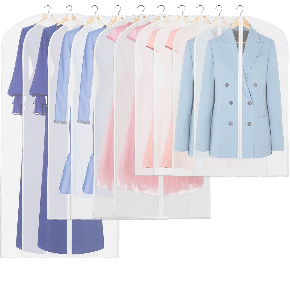 Simple Houseware 50-Inch Translucent Garment Bags with Zipper, 6 Pack