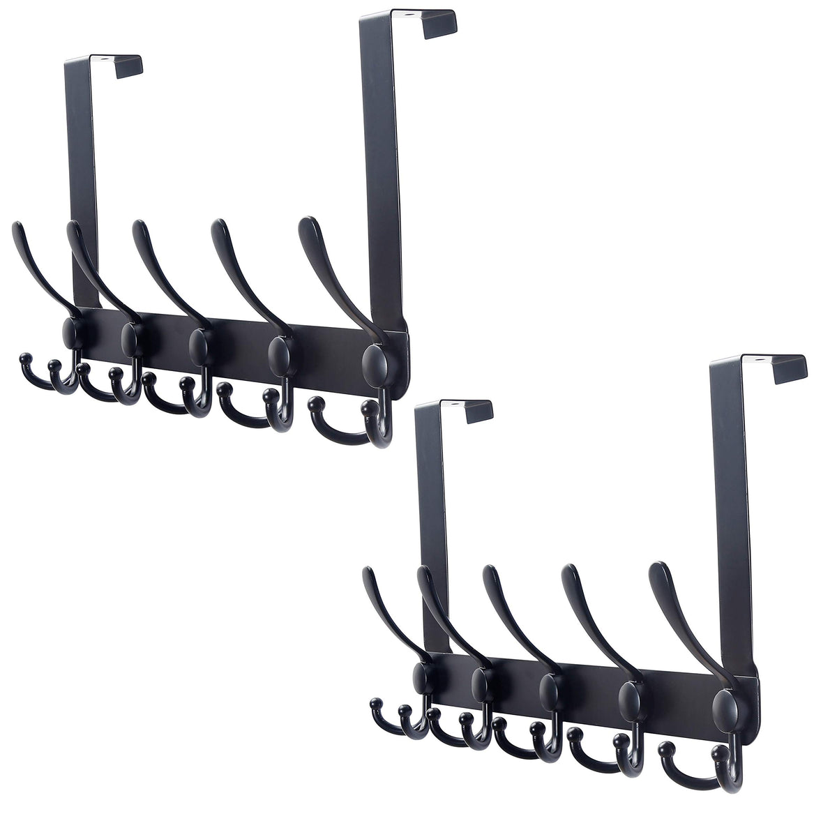SKOLOO Over The Door Hook - for Doors up to 1-3/4'' Thickness, Metal Door Hanger with 5 Triple Hooks, Black Over The Door Hanger for Coats, Hats, Towels, Assembly Required