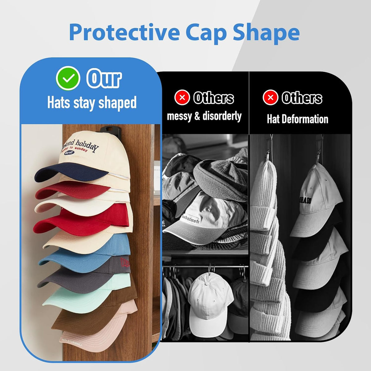 MACOPRO Cap Racks for Baseball Caps, Hat Organizer Holder for Wall, 2 Pack