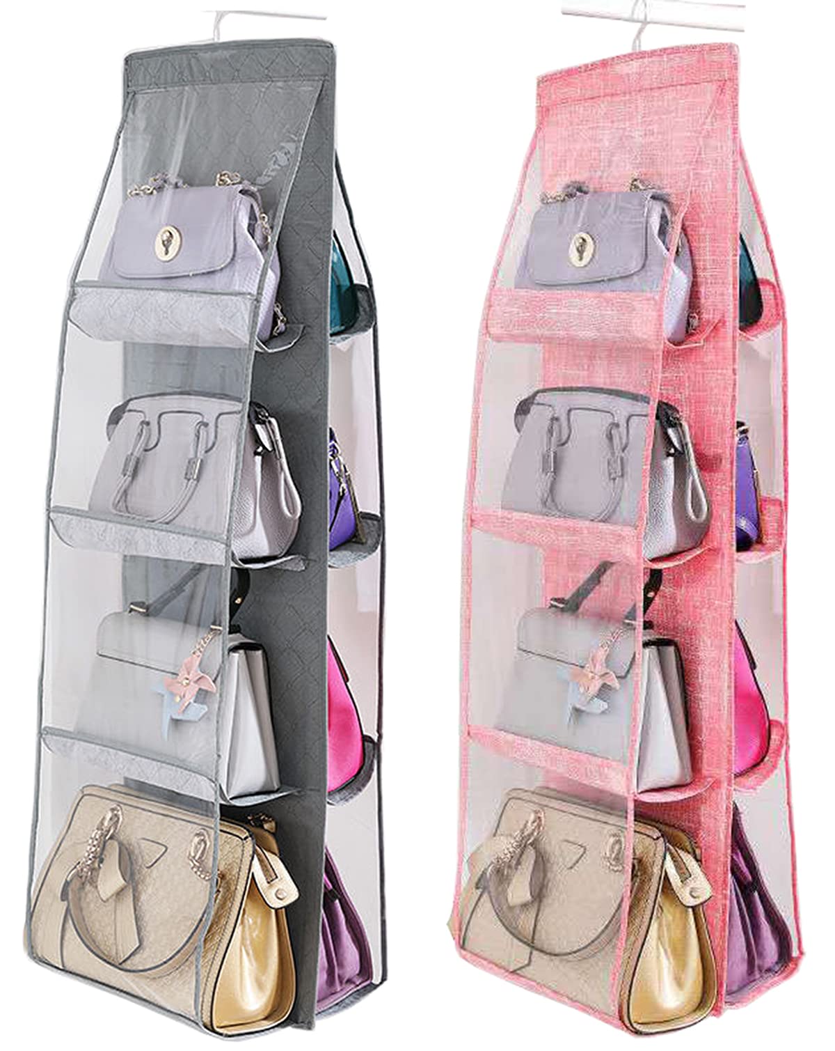AARAINBOW Hanging Handbag Organizer for Closet, 8-Pocket Purse Storage Holder, Space-Saving Wardrobe Organizer for Women, 44.5"L x 13.5"W (A-White)