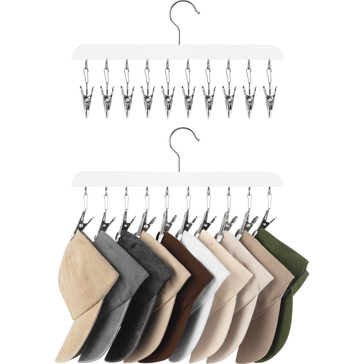 StorageWorks Hat Organizer 2 Pack, Black Cap Hanger Rack with 10 Clips