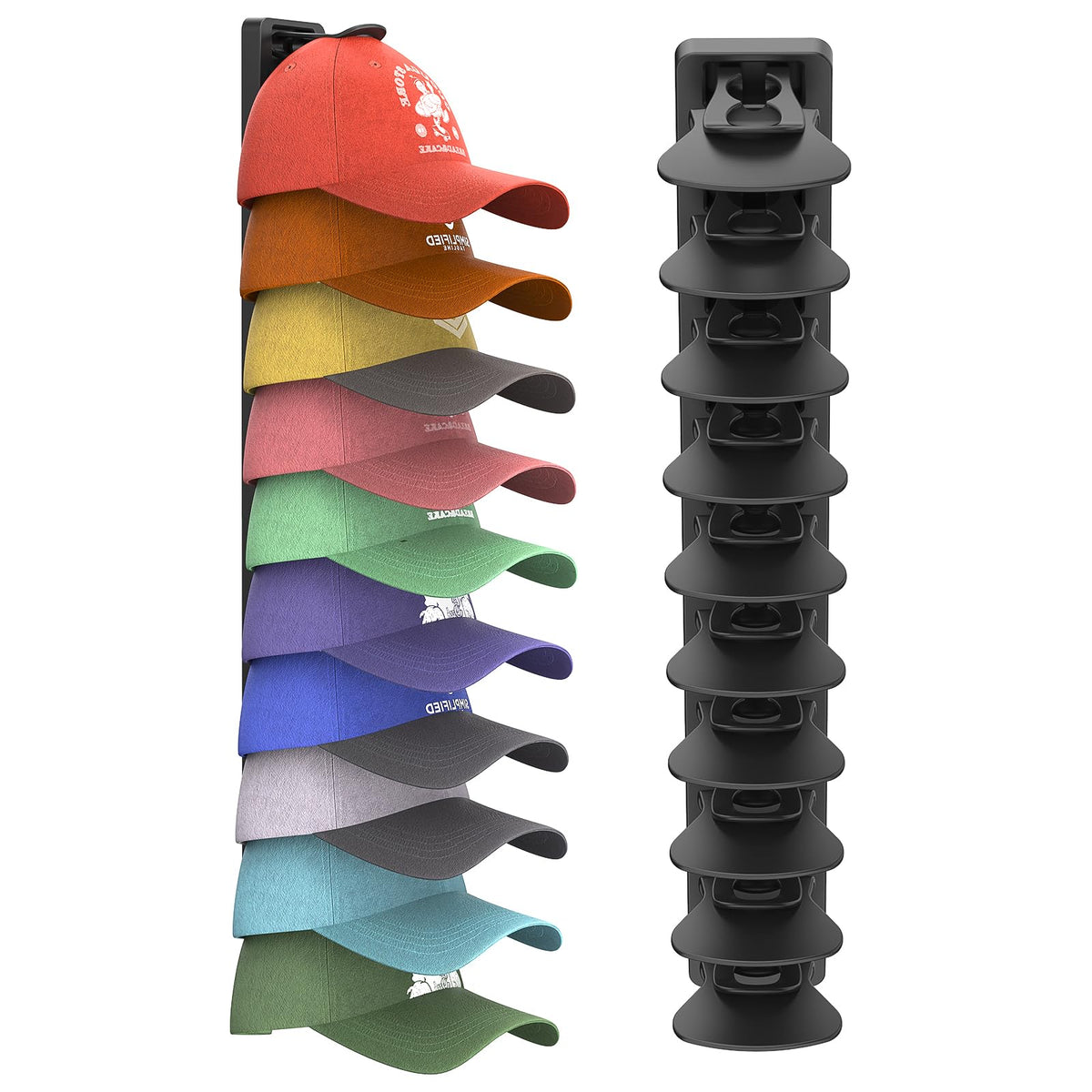 Hat Organizer for Baseball Caps Hold Up to 40 Hats, 2 Pack Hat Rack for Wall, Strong Adhesive Hat Storage Display Holder for Closet Door and Wall (Black)
