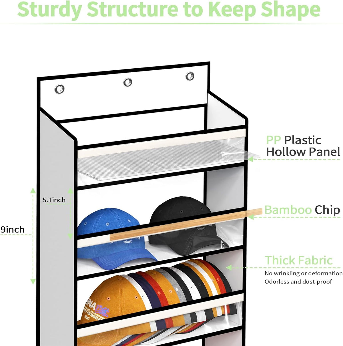 KEEPJOY 8-Tier Over the Door Hat Rack for Baseball Caps, Holds Up to 120 Caps Large Capacity Hanging Hat Storage Organizer with Clear Deep Pockets, Hat Holder for Nursery, Bedroom, Closet (White)