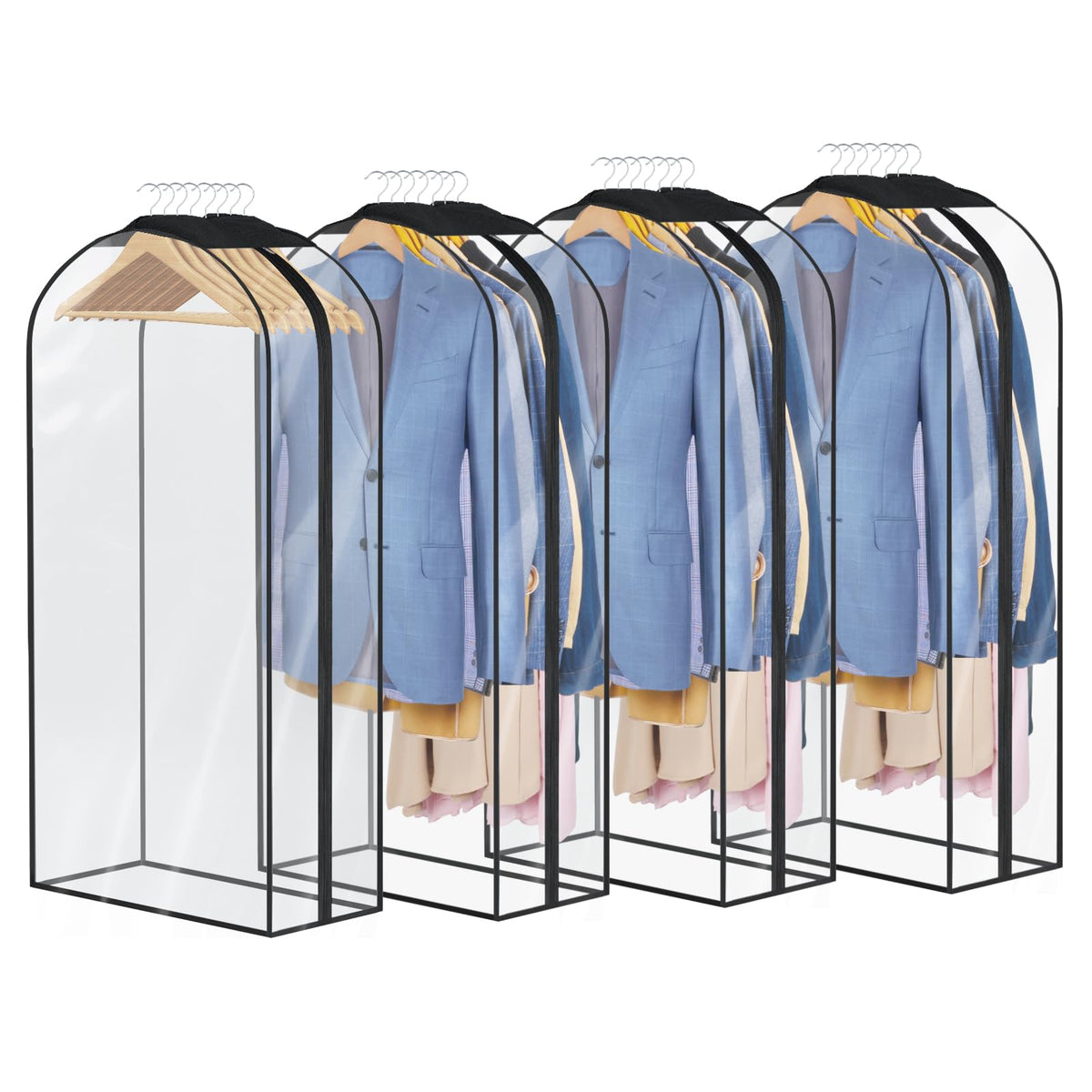 Univivi Garment Bags for Hanging Clothes, Clear Dress Bag 60 In, 4 PCS
