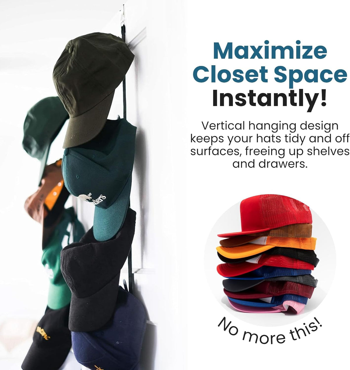 Jokari Over the Door Cap Rack Organizer 2 Pack Holds Up to 16 Baseball Hats