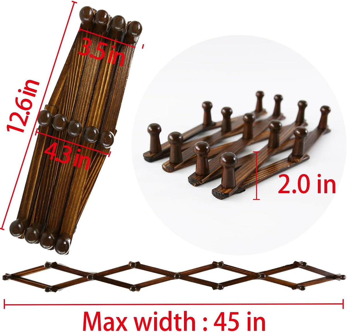 AMAPON Accordion Wall Hanger Expandable Coat Hat Rack 13 Peg Hook (Walnut)