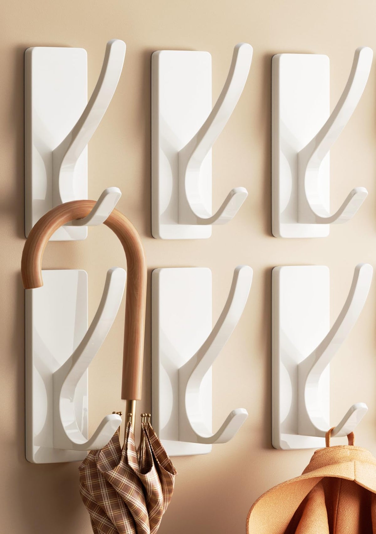10 Pack Brushed Gold Self Adhesive Coat Hooks for Hanging: 13LB Extra Strong Stainless Double Wall Hook for Towel, Backpack, Hat, Sturdy Metal Hanger for Bathroom, Bedroom, Door, Wall Mounted