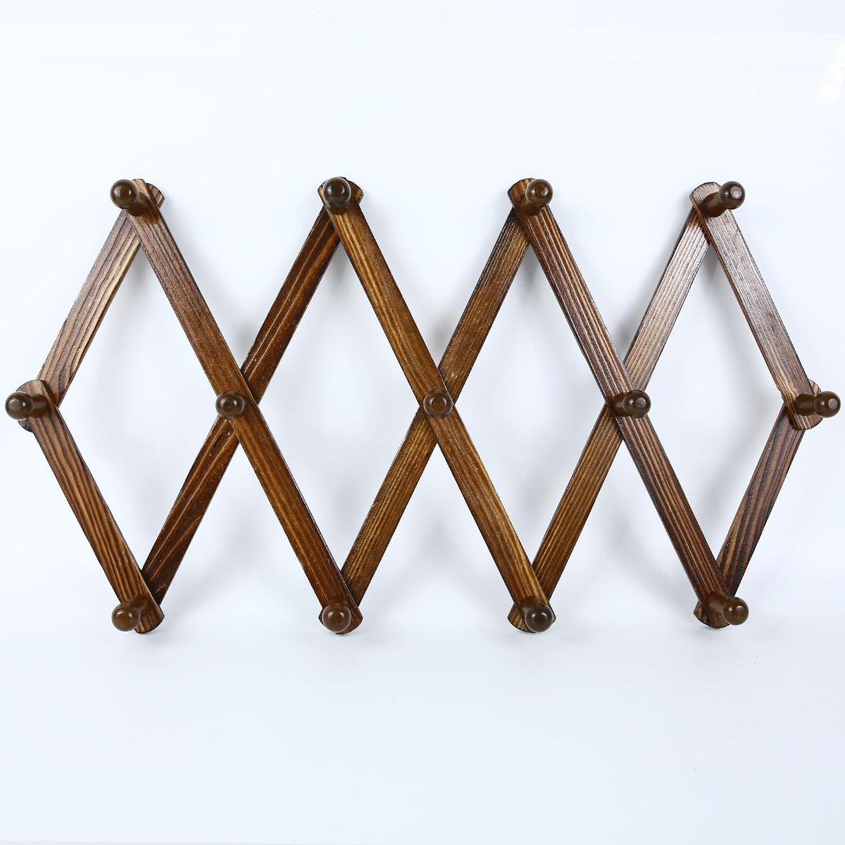 AMAPON Accordion Wall Hanger Expandable Coat Hat Rack 13 Peg Hook (Walnut)