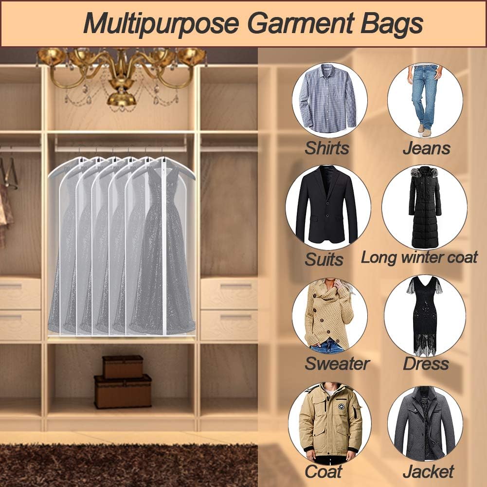 Garment Bags for Hanging Clothes 24" x 48"Coat Covers for Closet Foldable Washable Dress Bags for Hanging Clothes for Long Dress Dance Costumes Suits Gowns Coats