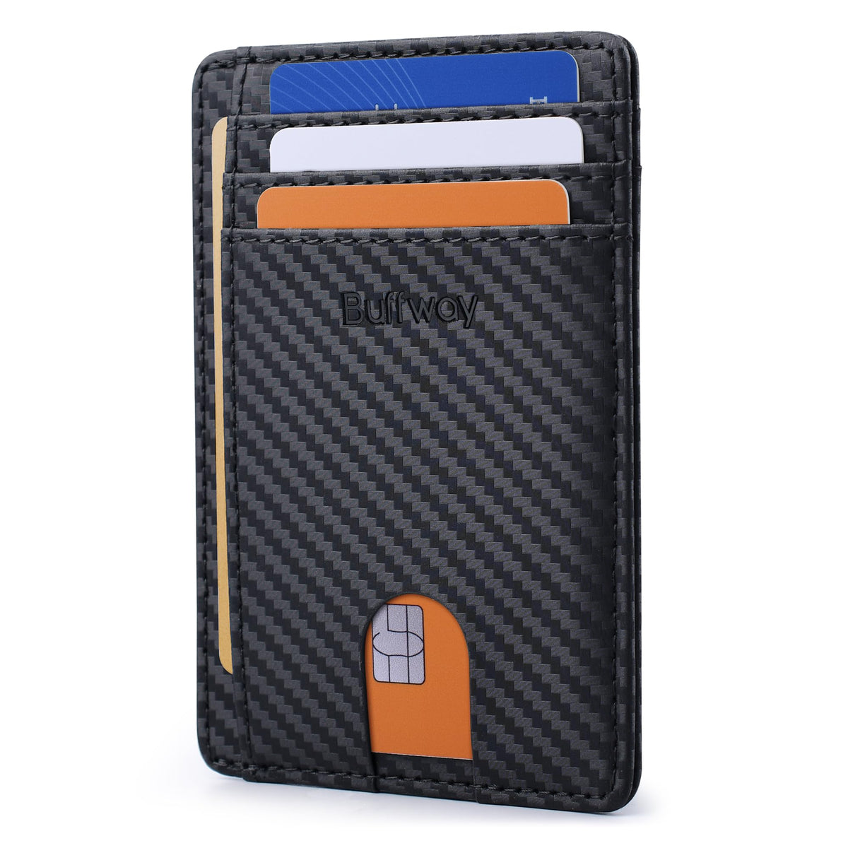 Buffway Slim Minimalist Front Pocket RFID Blocking Leather Wallets for Men and Women - Alaska Cherry