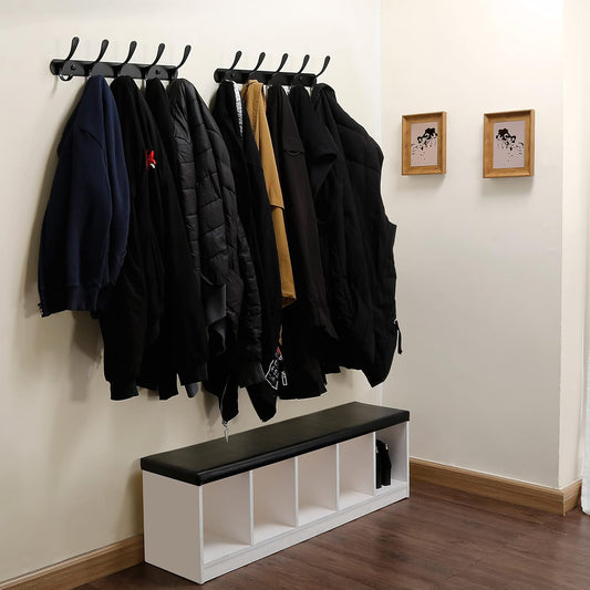 SKOLOO Coat Rack Wall Mount - Modern, Metal Wall Coat Rack with 5 Hooks, Pack of 2, Sturdy Wall Mounted Coat Hooks for Hanging Coat, Jacket, Clothes, Hat, Matte Black