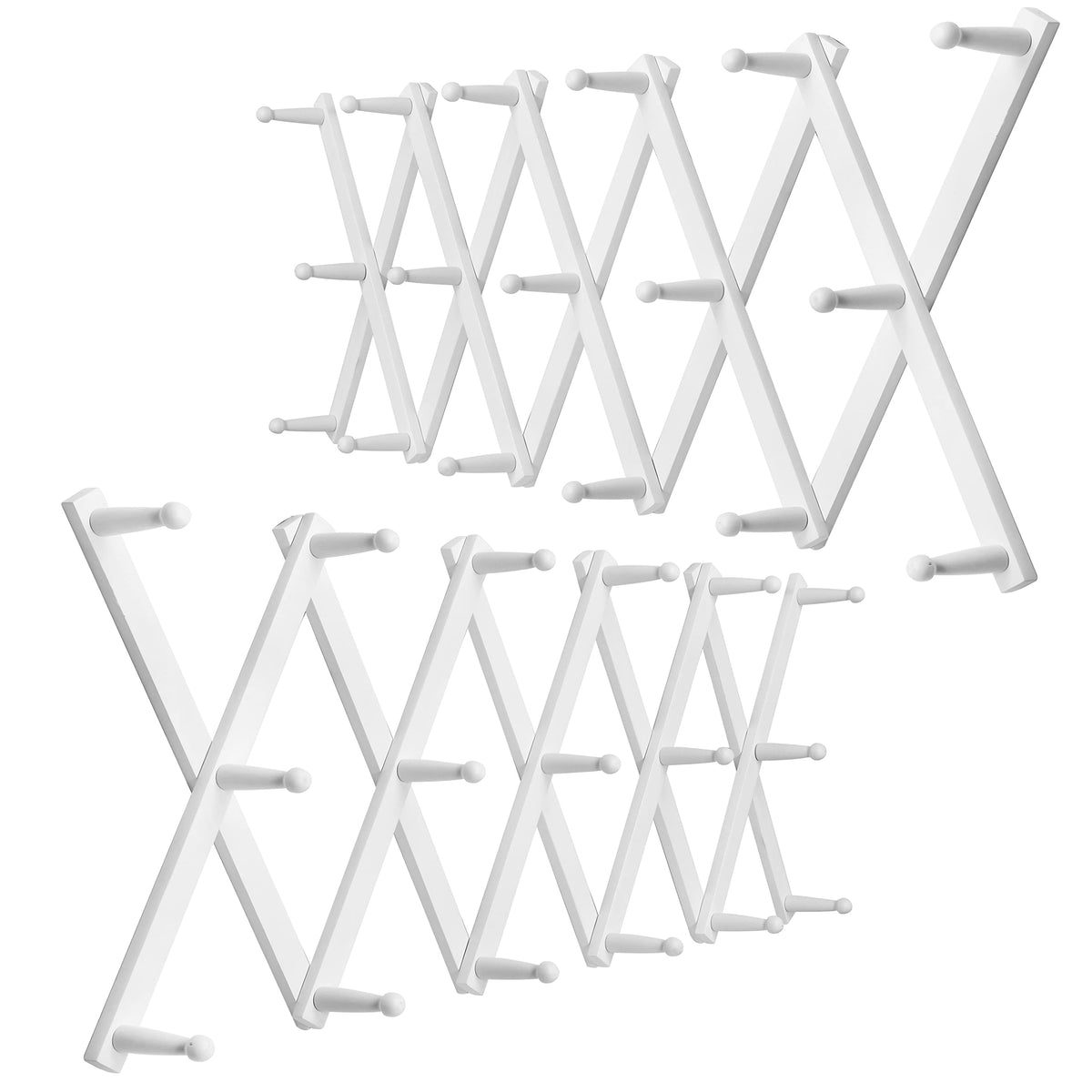 WEBI Accordion Wall Hanger, Wooden Coat Rack Wall Mounted, Hat & Cap Hook Rack, 16 Peg Hooks, Walnut Color