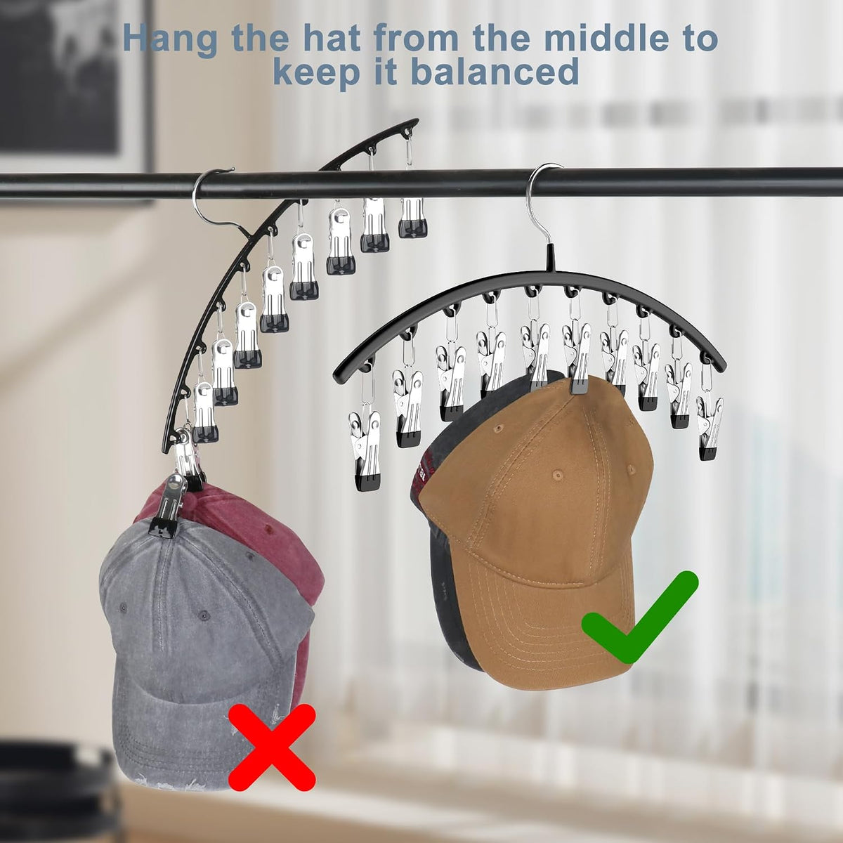 Yecuip Hat Hangers for Closet,Hat Organizer Racks for Base Ball Caps 2 Pack