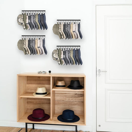 Mkono Hat Organizer, Metal Hat Rack for Wall Storage Holds 40 Caps Set of 4