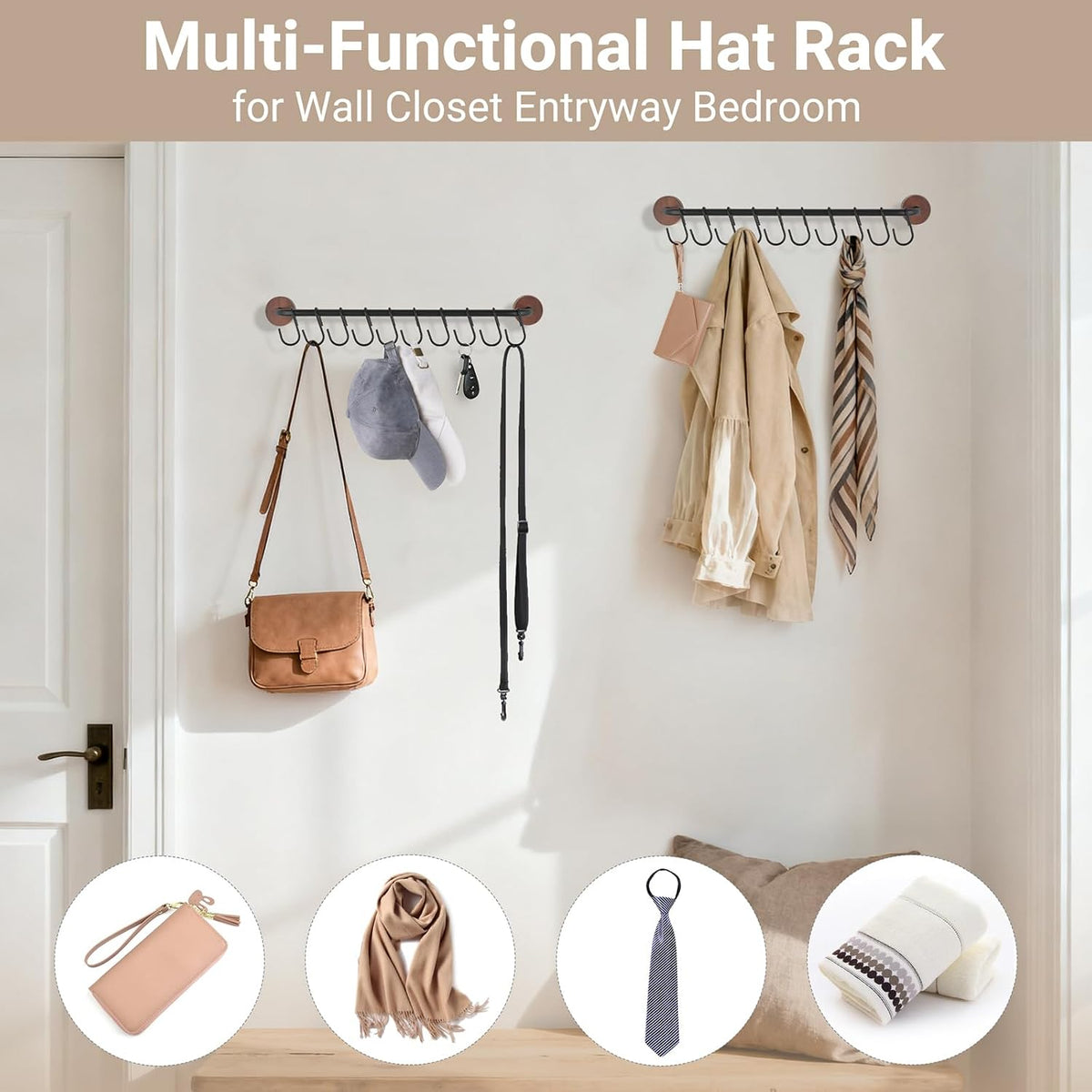 Mkono Hat Organizer, Metal Hat Rack for Wall Storage with 20 Hooks Set of 2