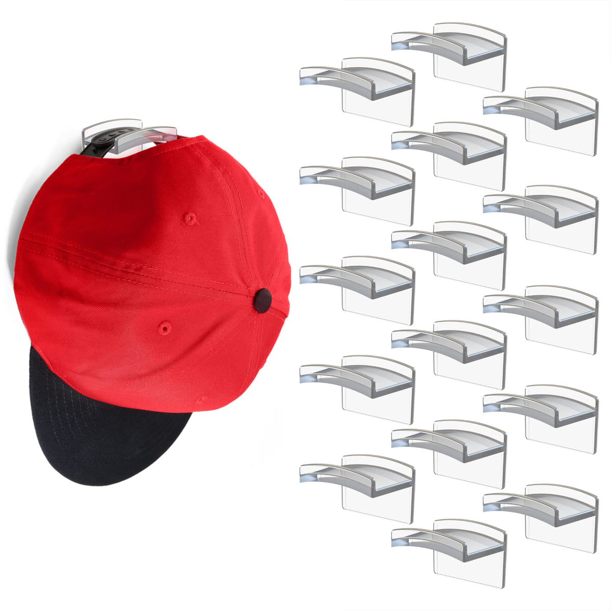 Modern JP Adhesive Hat Hooks for Wall (16-Pack) - Minimalist Hat Rack Design, No Drilling, Strong Hold Hat Hangers - USA Patented, White