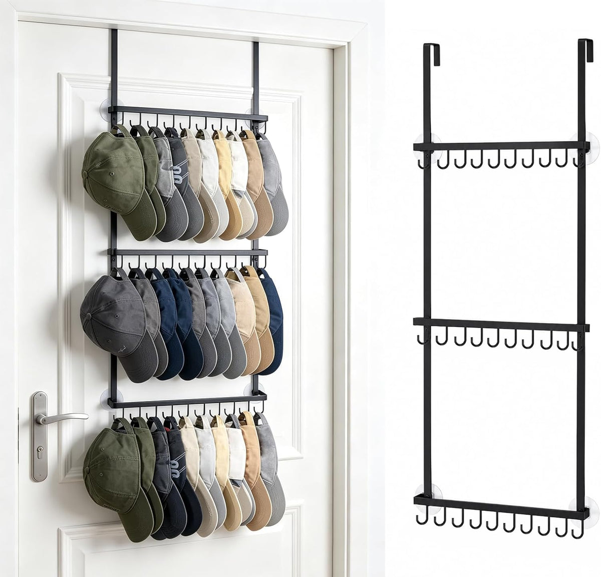 Mkono Over Door Hat Organizer for Baseball Caps, Hat Rack with 30 Hooks