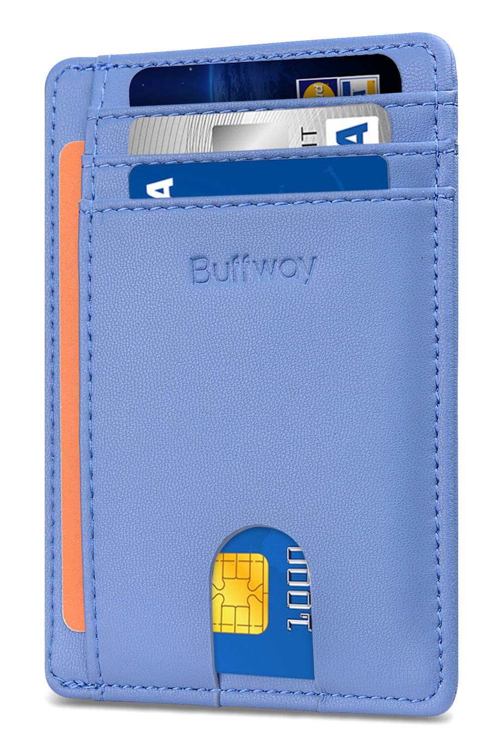 Buffway Slim Minimalist Front Pocket RFID Blocking Leather Wallets for Men and Women - Alaska Cherry