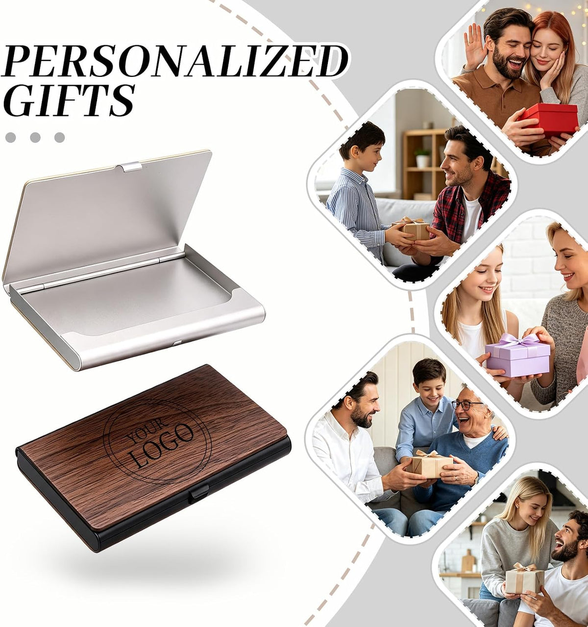 Custom Wooden Engraved Name Logo Slim Business Card Holder For Men