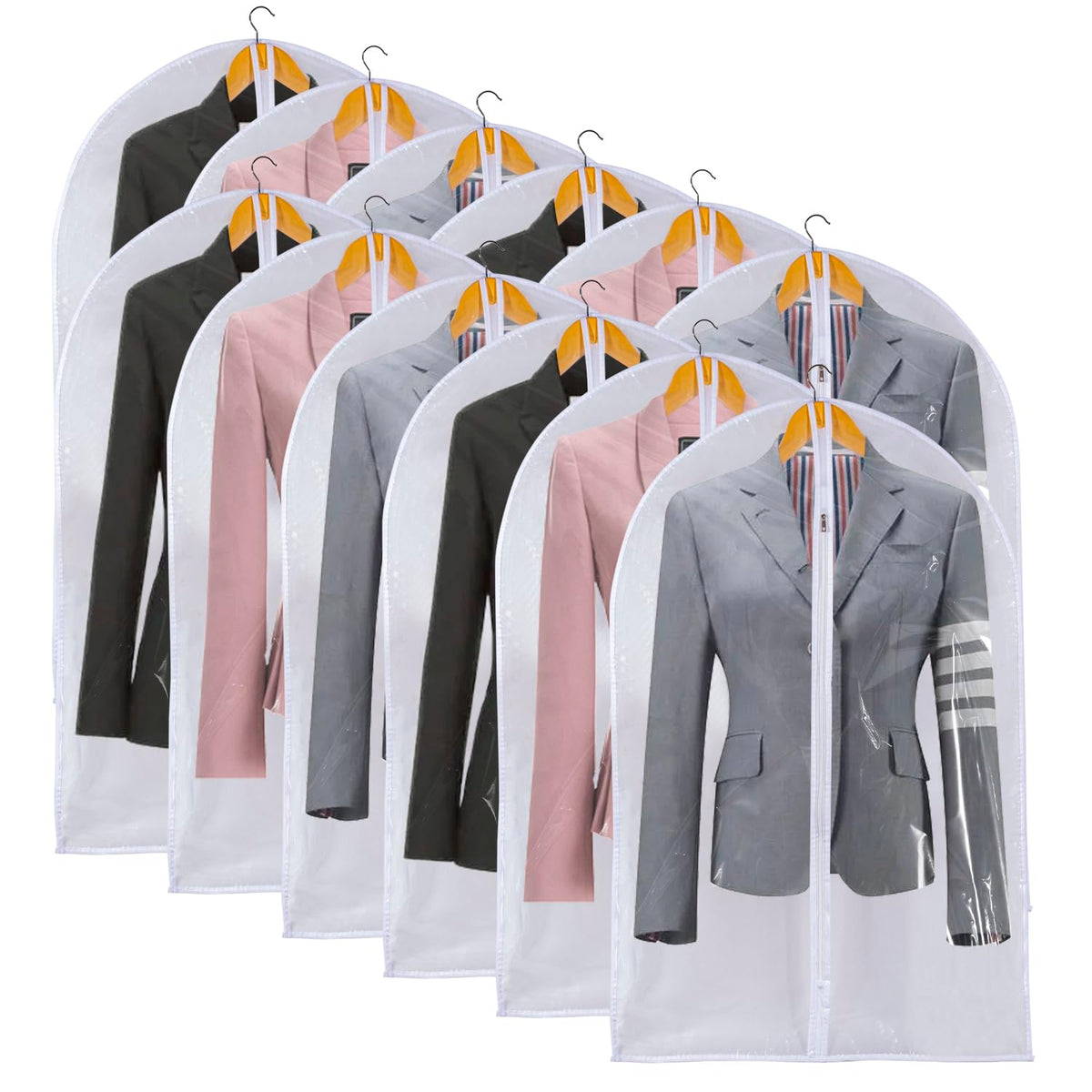 Clear Garment Bags For Hanging Clothes, 36" Women Suit Bags, Plastic Garment Bags for Closet Storage, Suit Cover Bags with Zipper for Short Coats, Jackets, Shirts 24"x36"/ 6 Pack