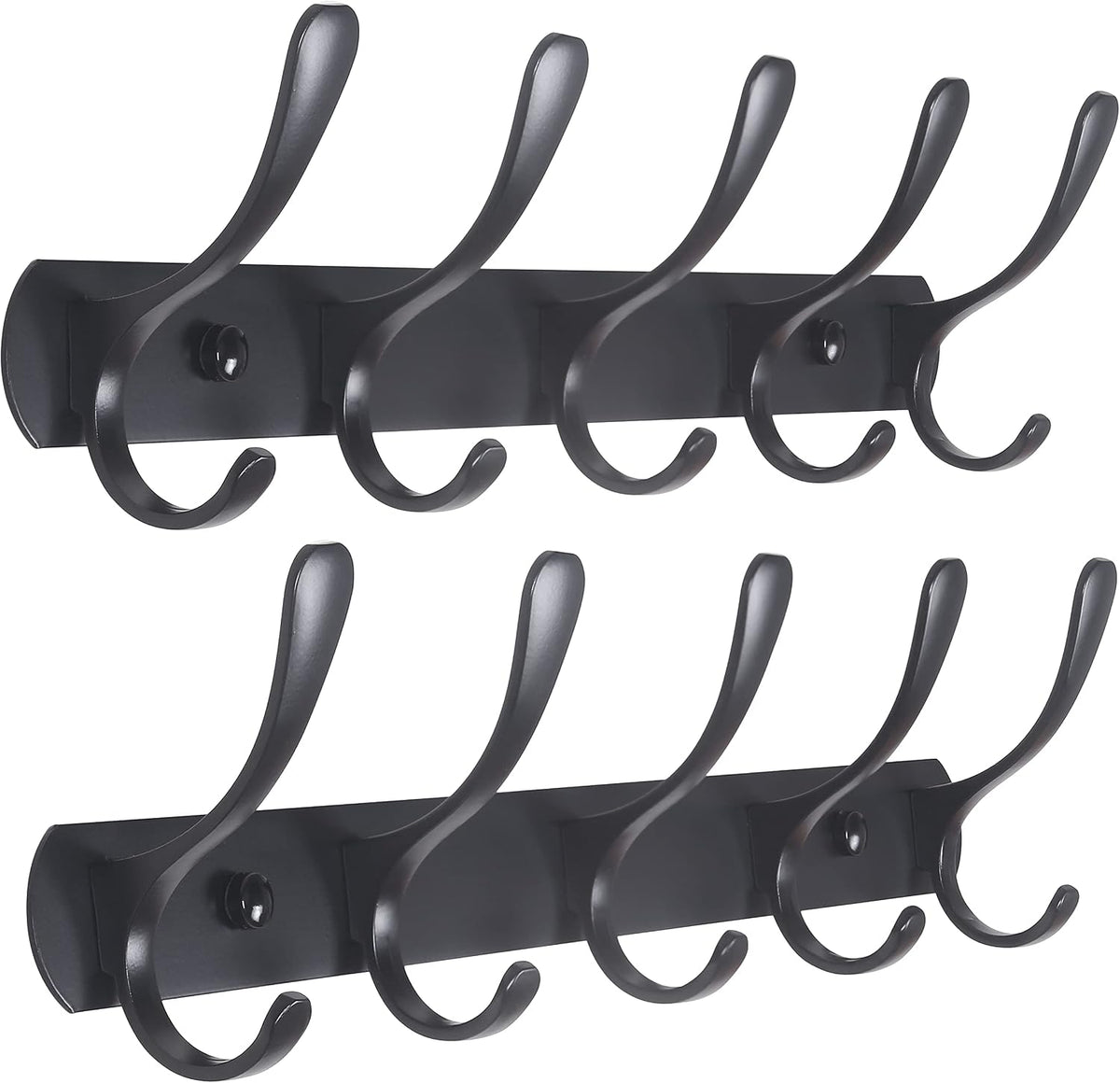 SKOLOO Coat Rack Wall Mount - Modern, Metal Wall Coat Rack with 5 Hooks, Pack of 2, Sturdy Wall Mounted Coat Hooks for Hanging Coat, Jacket, Clothes, Hat, Matte Black