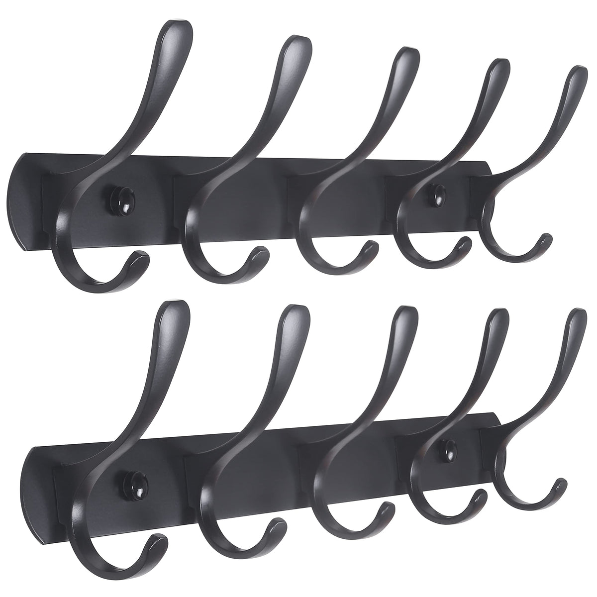 SKOLOO Coat Rack Wall Mount - Modern, Metal Wall Coat Rack with 5 Hooks, Pack of 2, Sturdy Wall Mounted Coat Hooks for Hanging Coat, Jacket, Clothes, Hat, Matte Black
