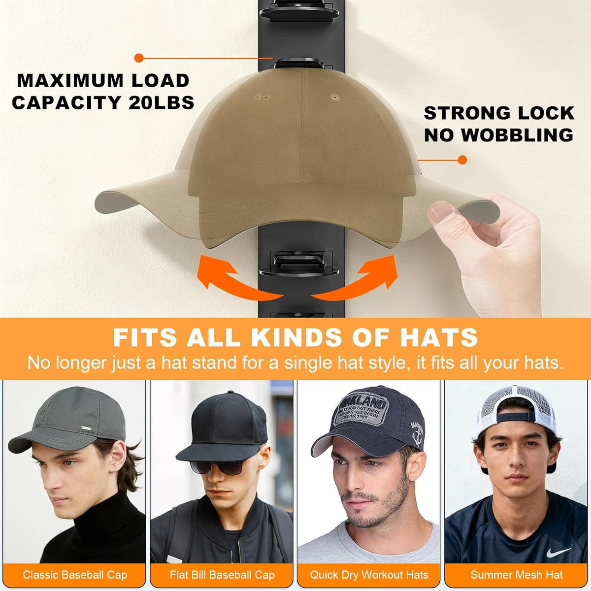 2 Pack Hat Organizer for Baseball Caps, Hat Rack Storage Hold 32 Cap Closet