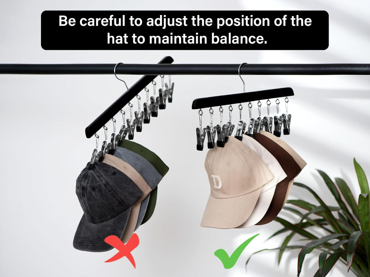 StorageWorks Hat Organizer 2 Pack, Black Cap Hanger Rack with 10 Clips