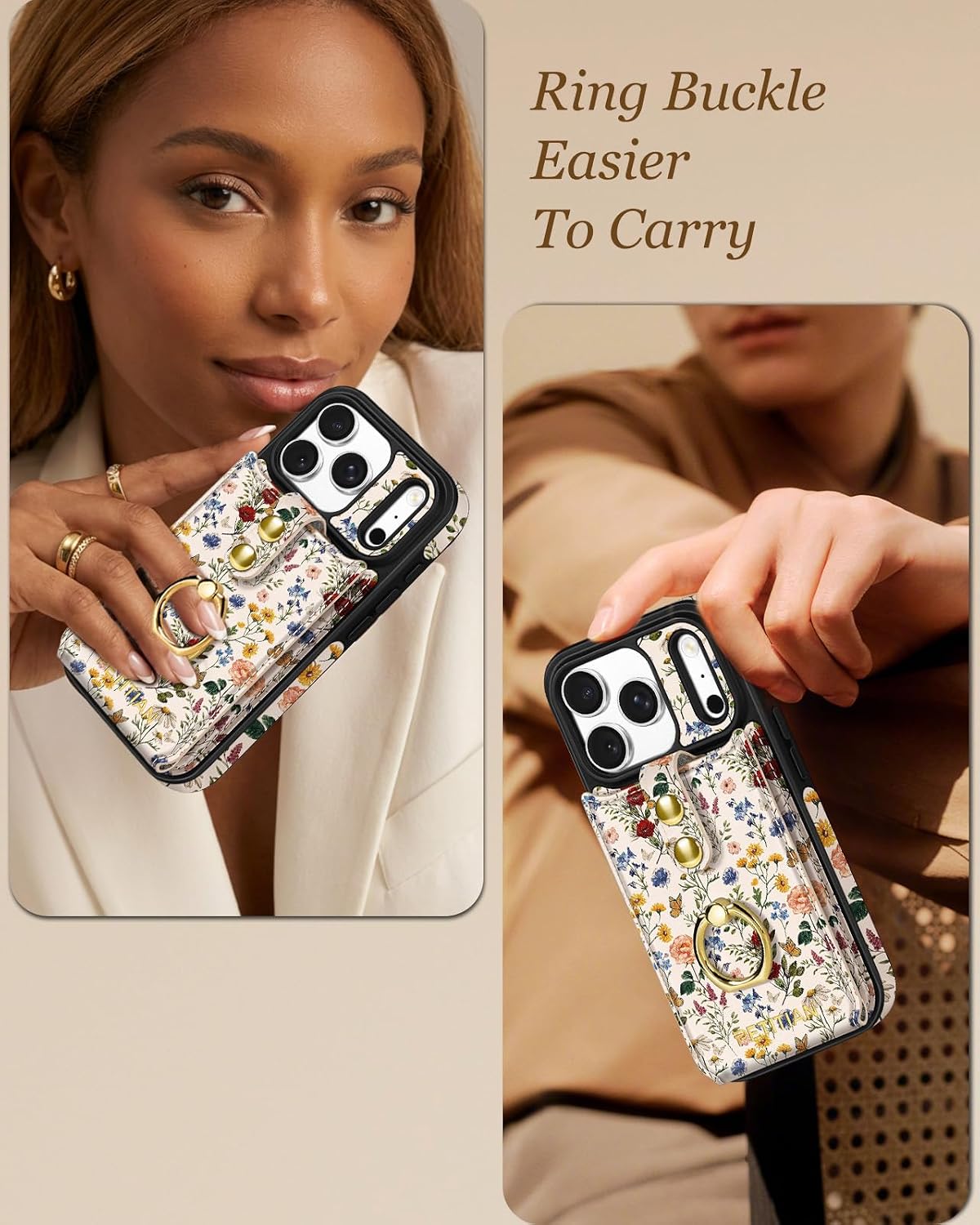 Petitian for iPhone 18 Pro/17 Pro Wallet Case for Women, Vintage Flower