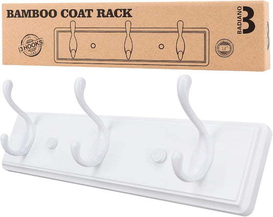Badiano Heavy Duty Wooden Coat Rack, Wall-Mounted Organizer,14 Inch, White